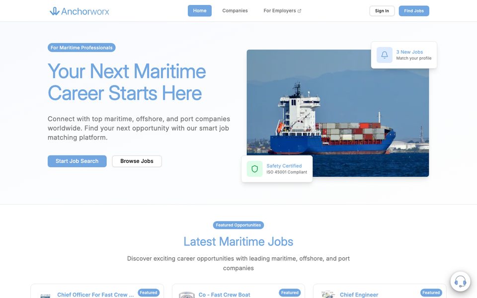 The Anchorworx job portal home page